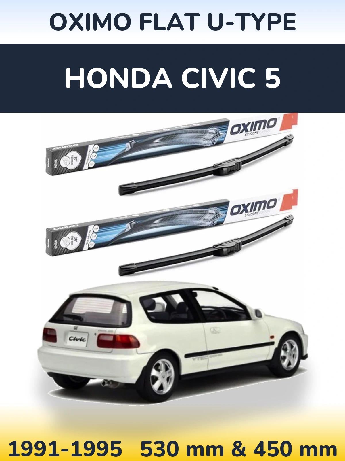 Комплект передних дворников Oximo Flat U-type 530 & 450 мм для Honda Civic 5 1991-1995