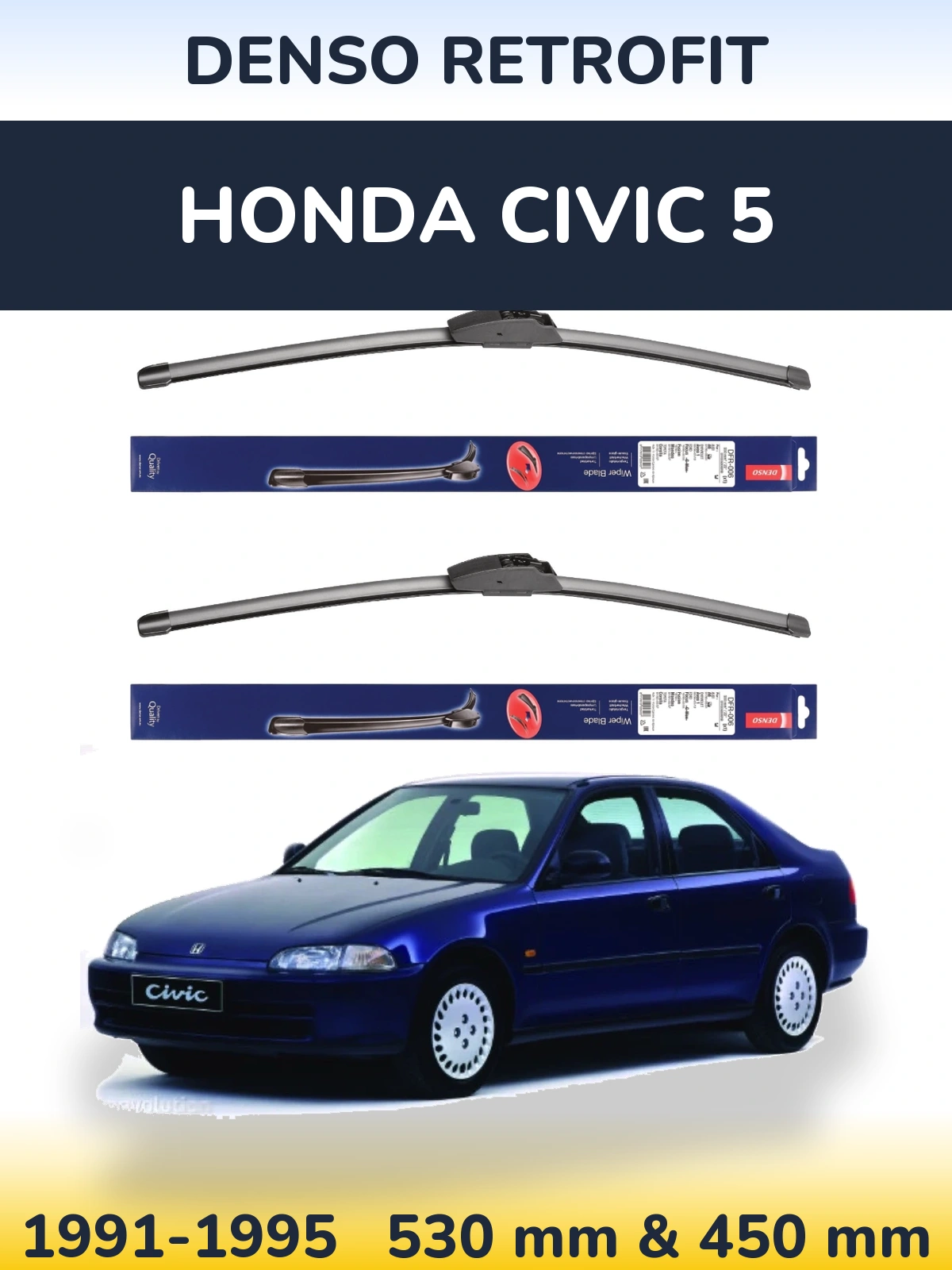 Komplet przednich wycieraczek Denso Retrofit 530 & 450 mm do Honda Civic 5 1991-1995