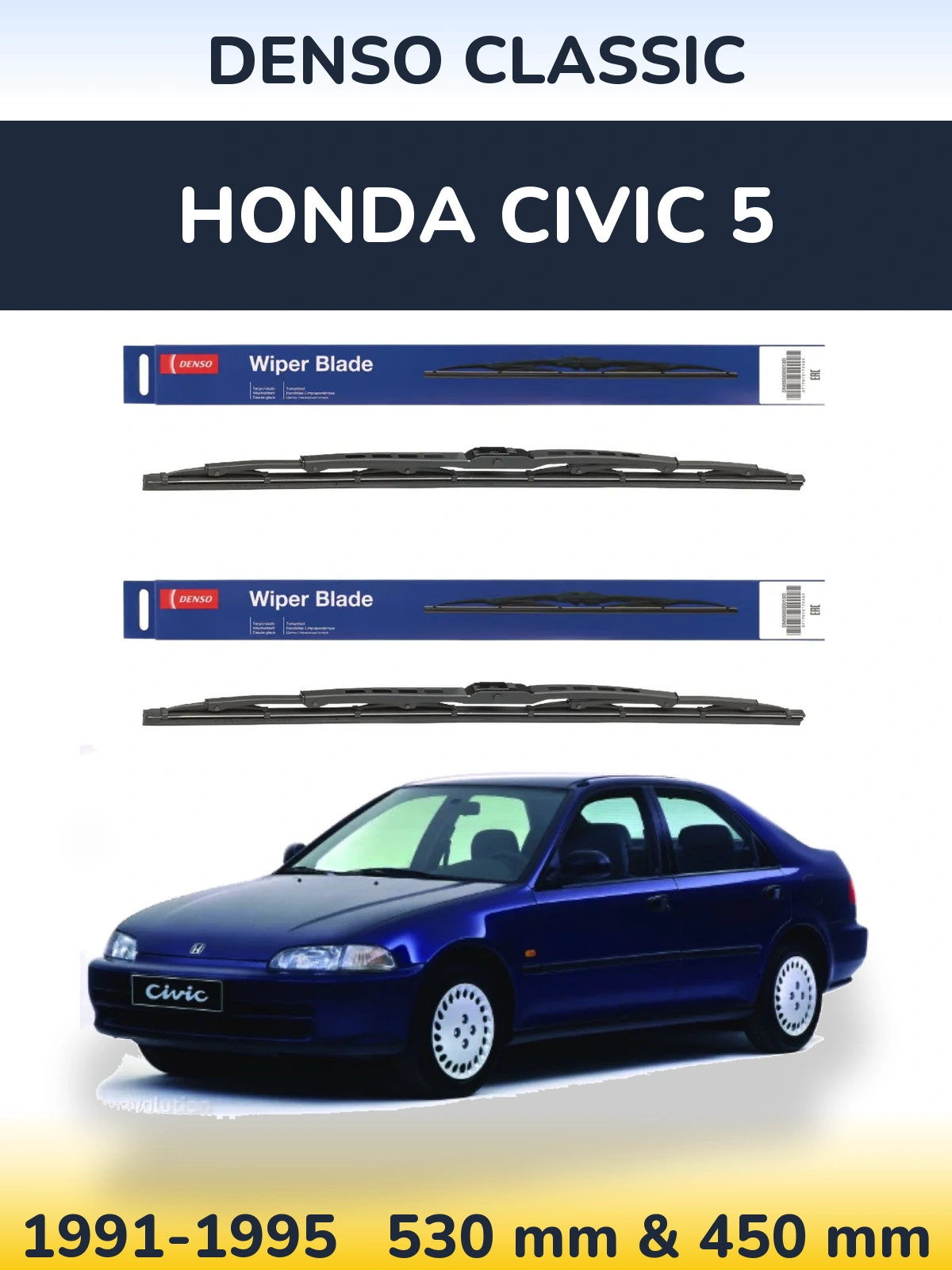Komplet przednich wycieraczek Denso Classic 530 & 450 mm do Honda Civic 5 1991-1995