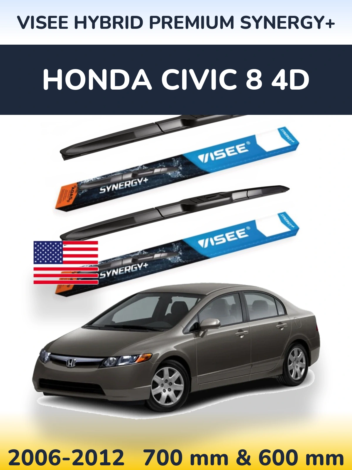 Komplet przednich wycieraczek VISEE HYBRID PREMIUM SYNERGY+ 700 & 600 mm do Honda Civic 8 4D 2006-2012