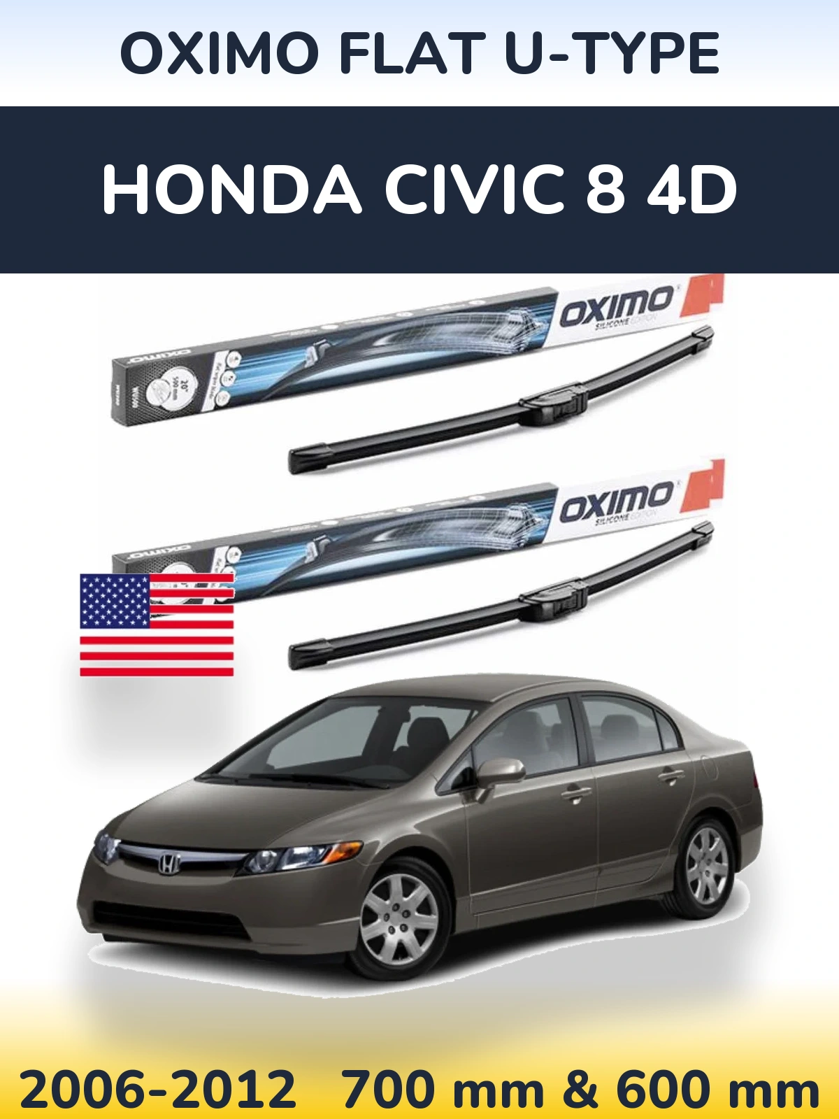 Komplet przednich wycieraczek Oximo Flat U-type 700 & 600 mm do Honda Civic 8 4D 2006-2012