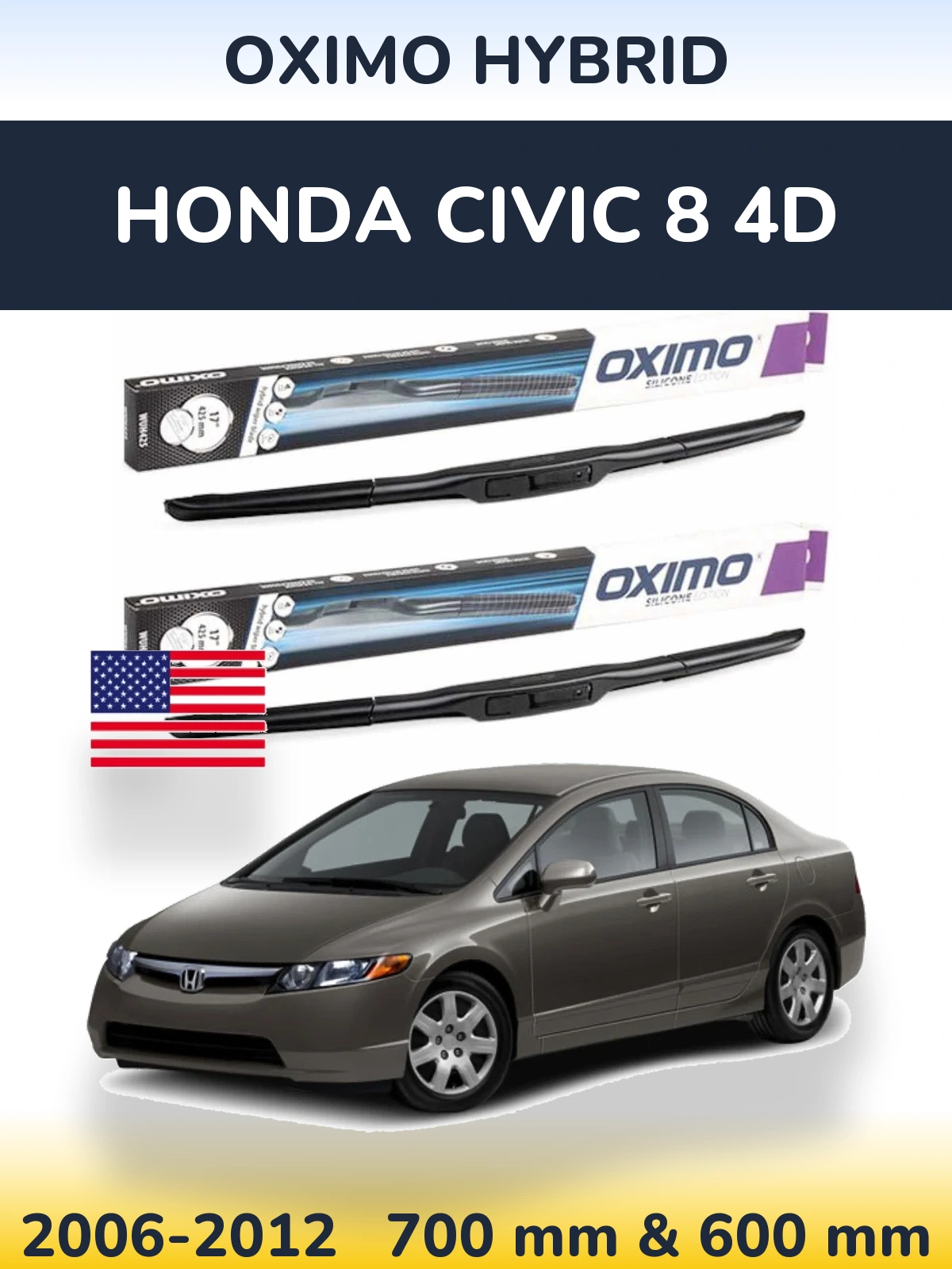 Komplet przednich wycieraczek Oximo Hybrid 700 & 600 mm do Honda Civic 8 4D 2006-2012