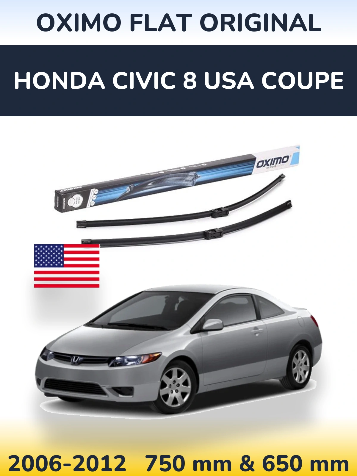 Komplet przednich wycieraczek Oximo Flat Original 750 & 650 mm do Honda Civic 8 USA coupe 2006-2012