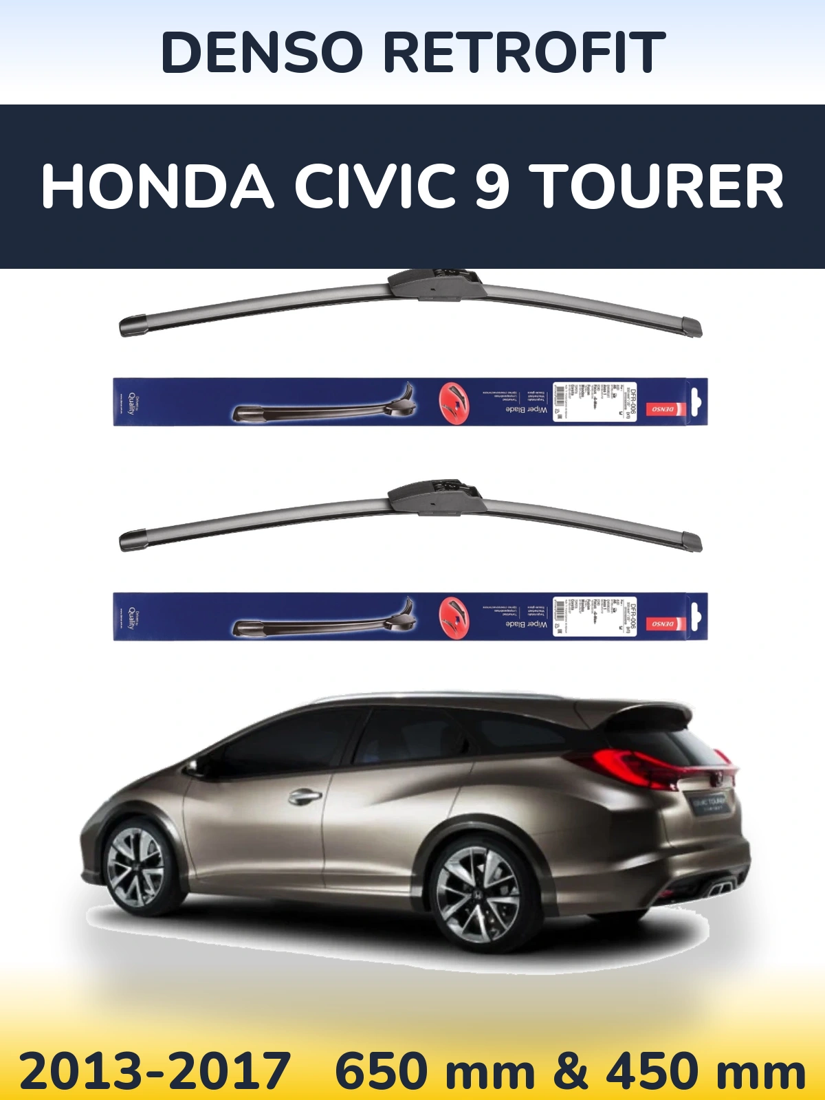 Komplet przednich wycieraczek Denso Retrofit 650 & 450 mm do Honda Civic 9 Tourer 2013-2017