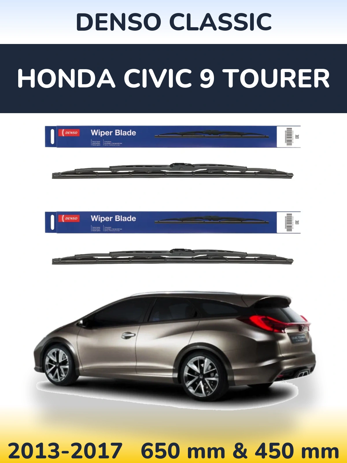 Komplet przednich wycieraczek Denso Classic 650 & 450 mm do Honda Civic 9 Tourer 2013-2017