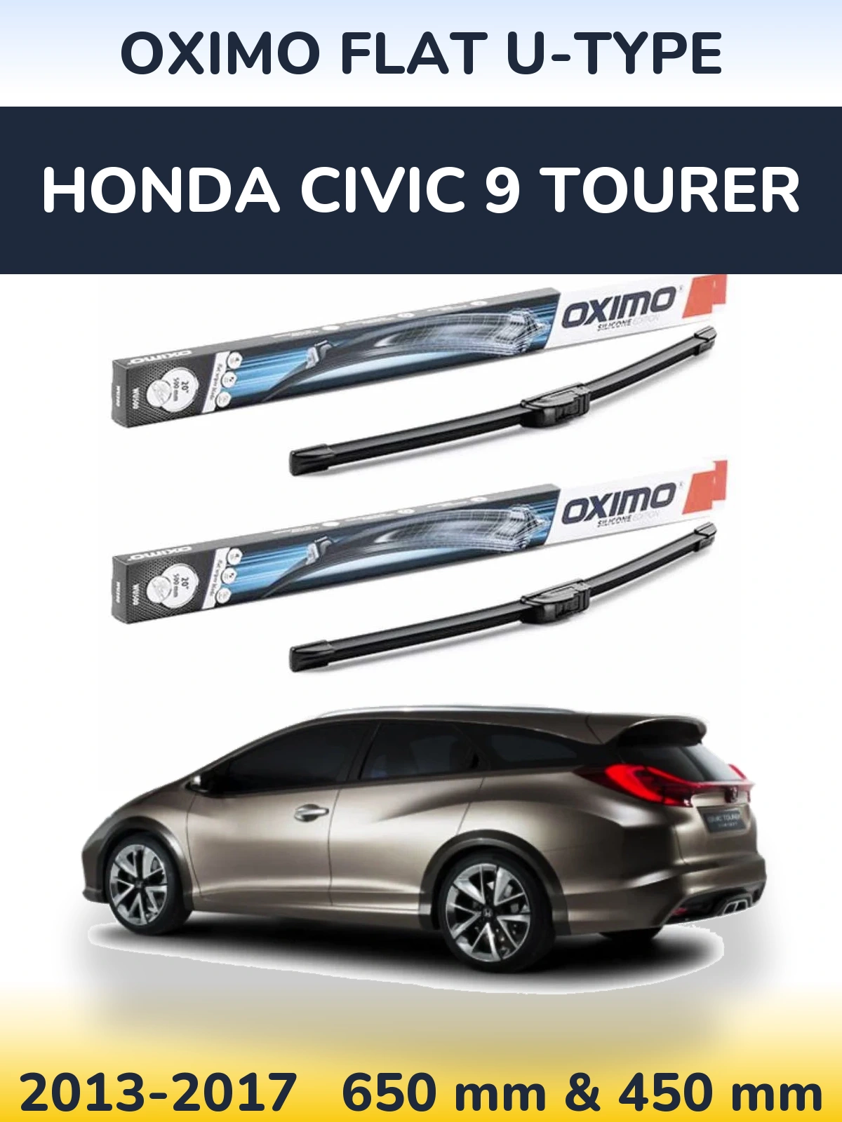 Komplet przednich wycieraczek Oximo Flat U-type 650 & 450 mm do Honda Civic 9 Tourer 2013-2017