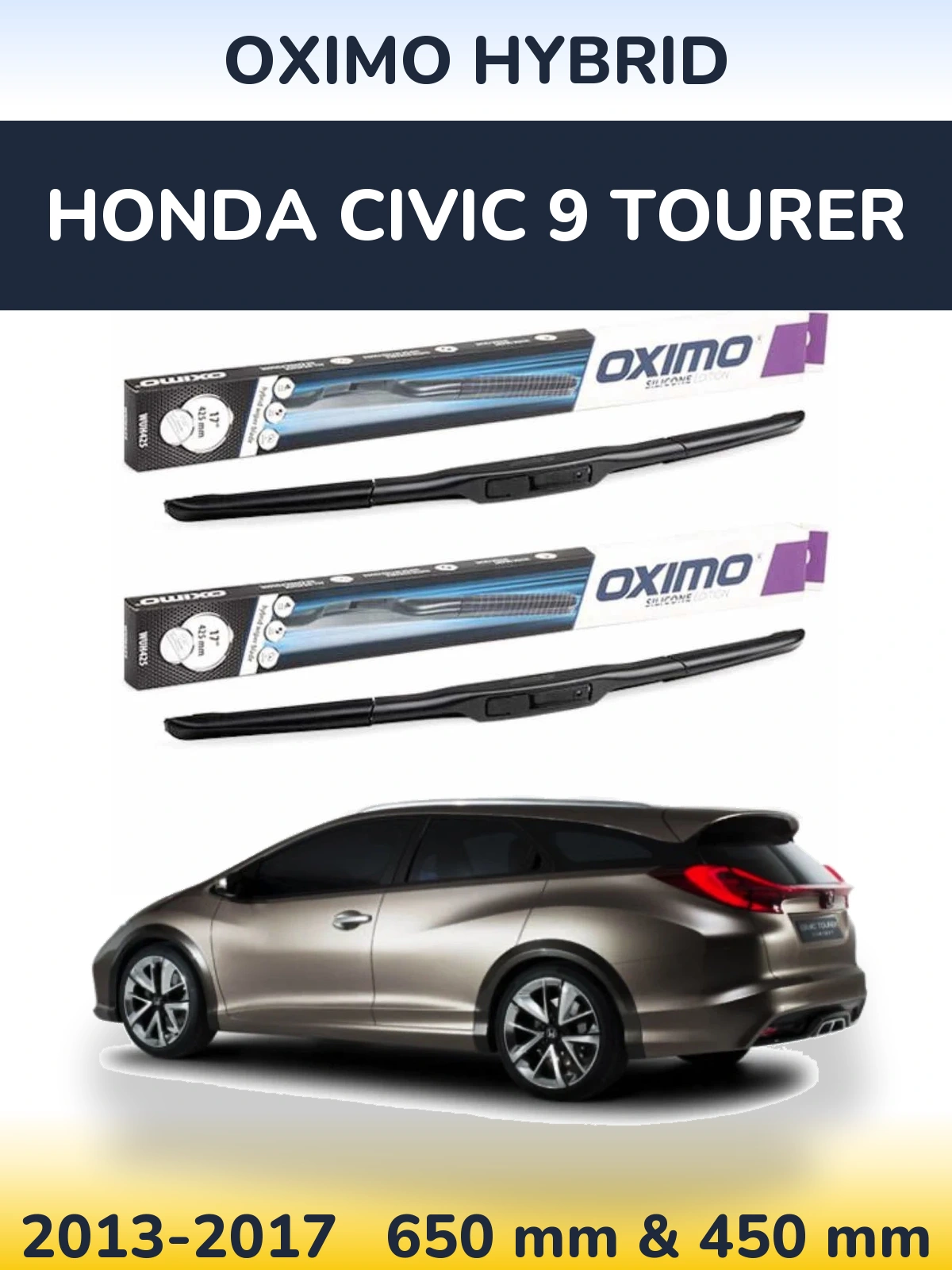 Комплект передних дворников Oximo Hybrid 650 & 450 мм для Honda Civic 9 Tourer 2013-2017