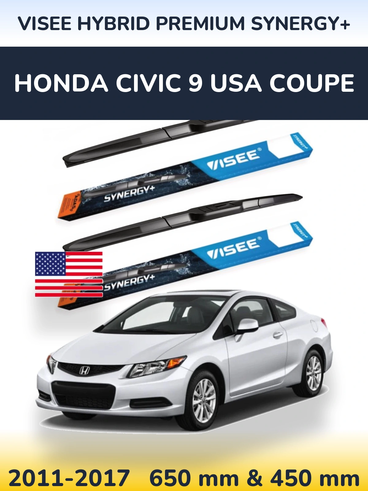 Komplet przednich wycieraczek VISEE HYBRID PREMIUM SYNERGY+ 650 & 450 mm do Honda Civic 9 USA coupe 2011-2017
