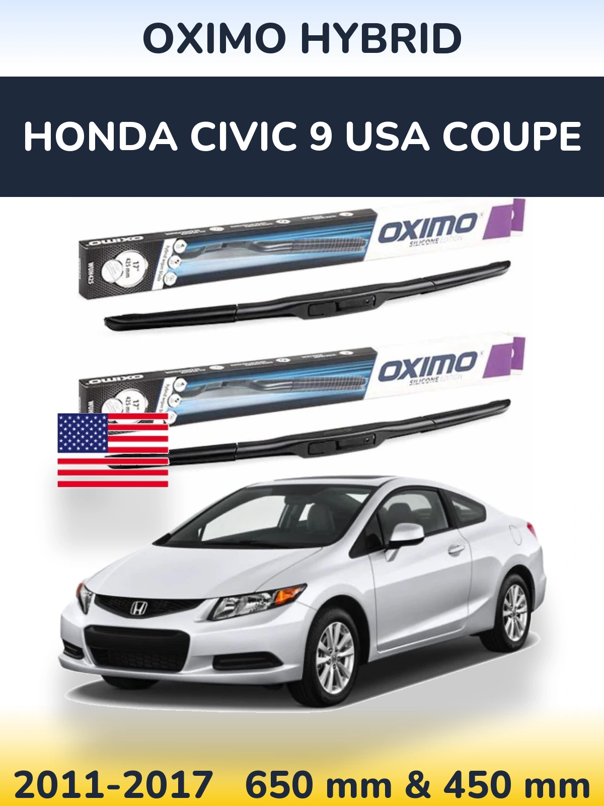 Komplet przednich wycieraczek Oximo Hybrid 650 & 450 mm do Honda Civic 9 USA coupe 2011-2017