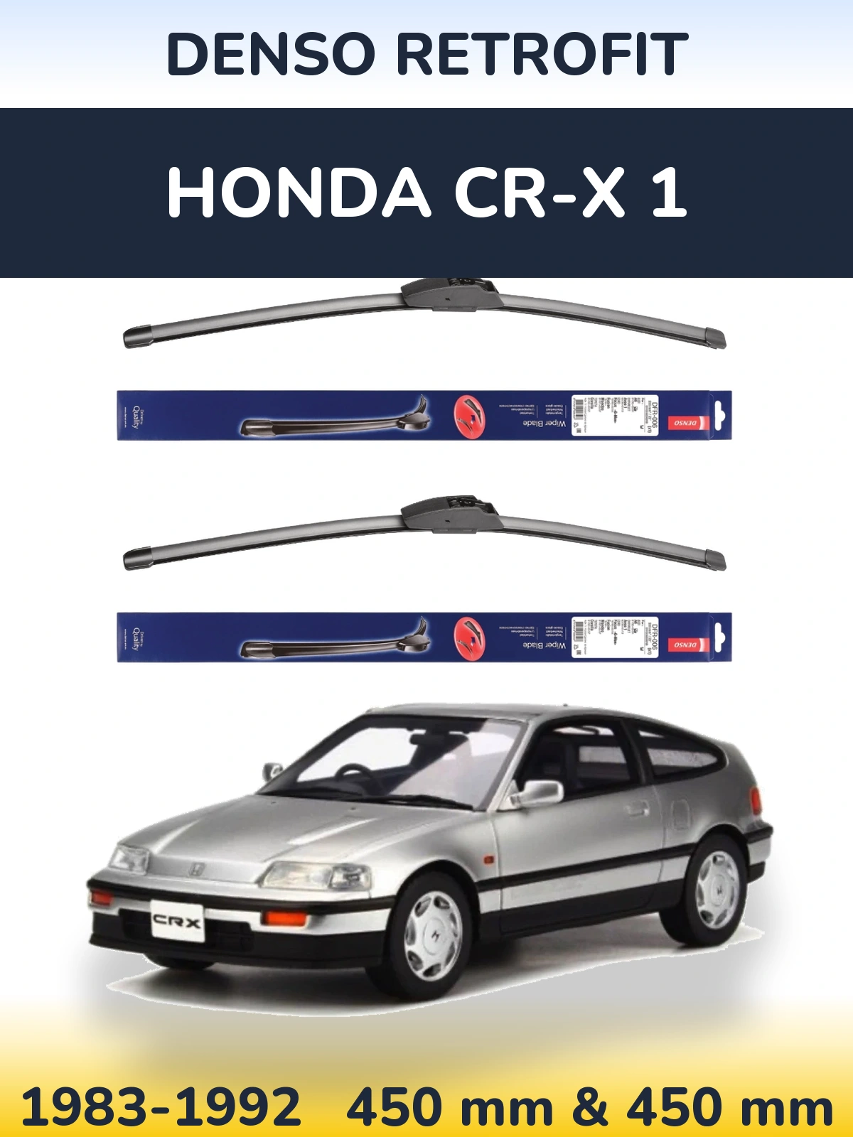 Komplet przednich wycieraczek Denso Retrofit 450 & 450 mm do Honda CR-X 1 1983-1992