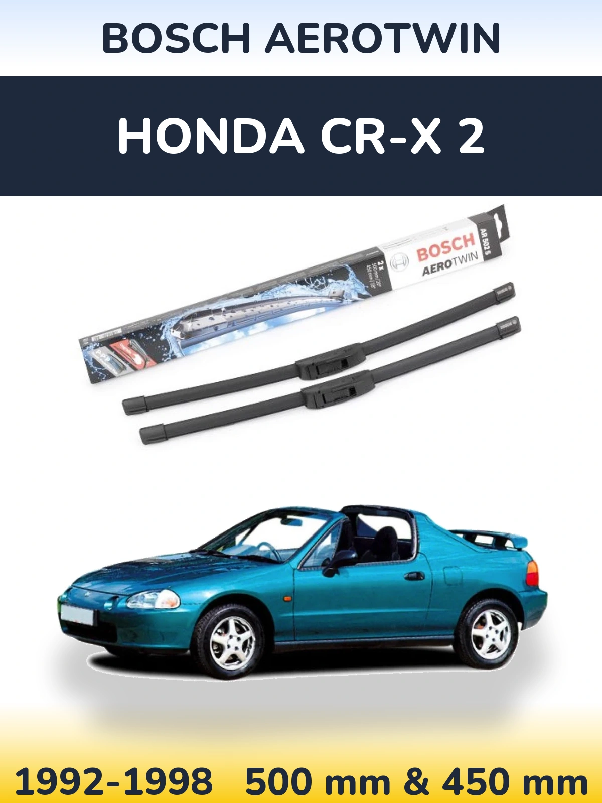 Комплект передних дворников BOSCH AeroTwin 500 & 450 мм для Honda CR-X 2 1992-1998
