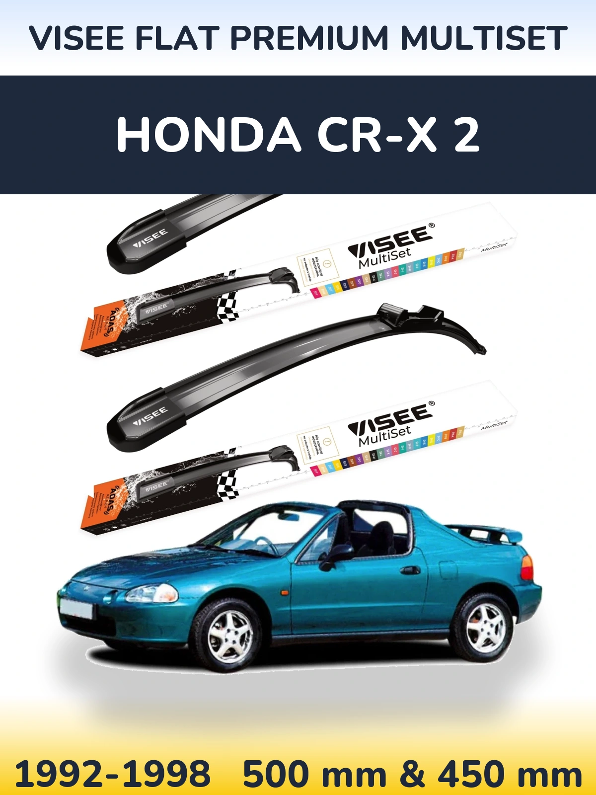 Komplet przednich wycieraczek VISEE FLAT PREMIUM MultiSet 500 & 450 mm do Honda CR-X 2 1992-1998