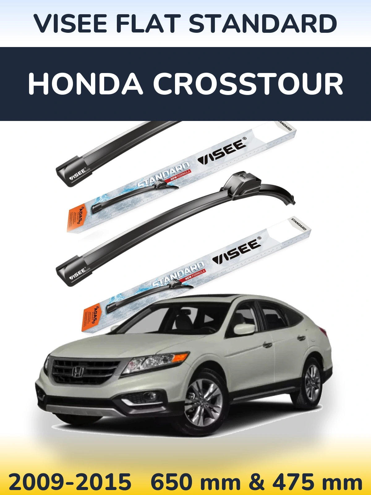Komplet przednich wycieraczek VISEE FLAT STANDARD 650 & 475 mm do Honda Crosstour 2009-2015
