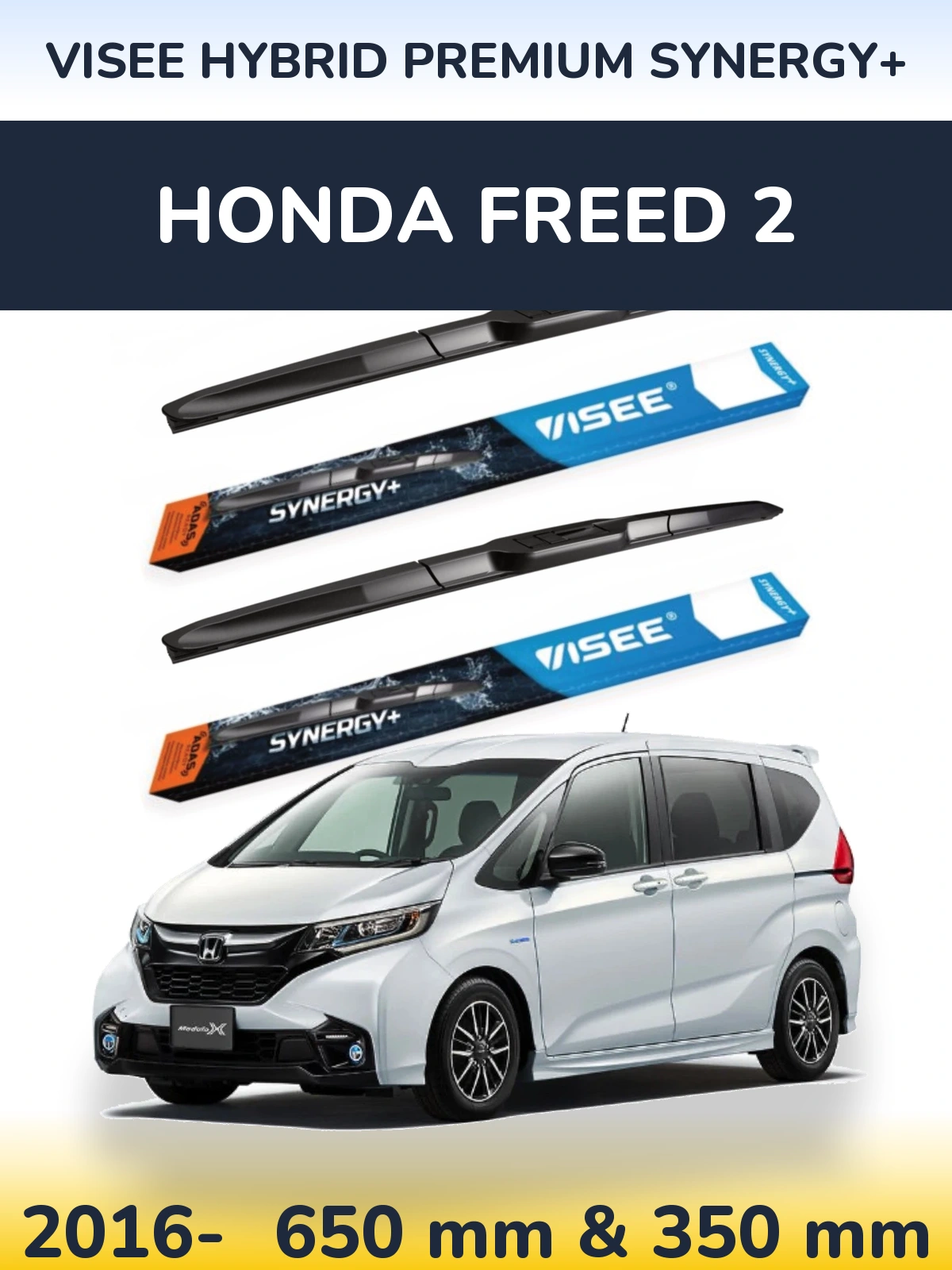 Komplet przednich wycieraczek VISEE HYBRID PREMIUM SYNERGY+ 650 & 350 mm do Honda Freed 2 2016-2026