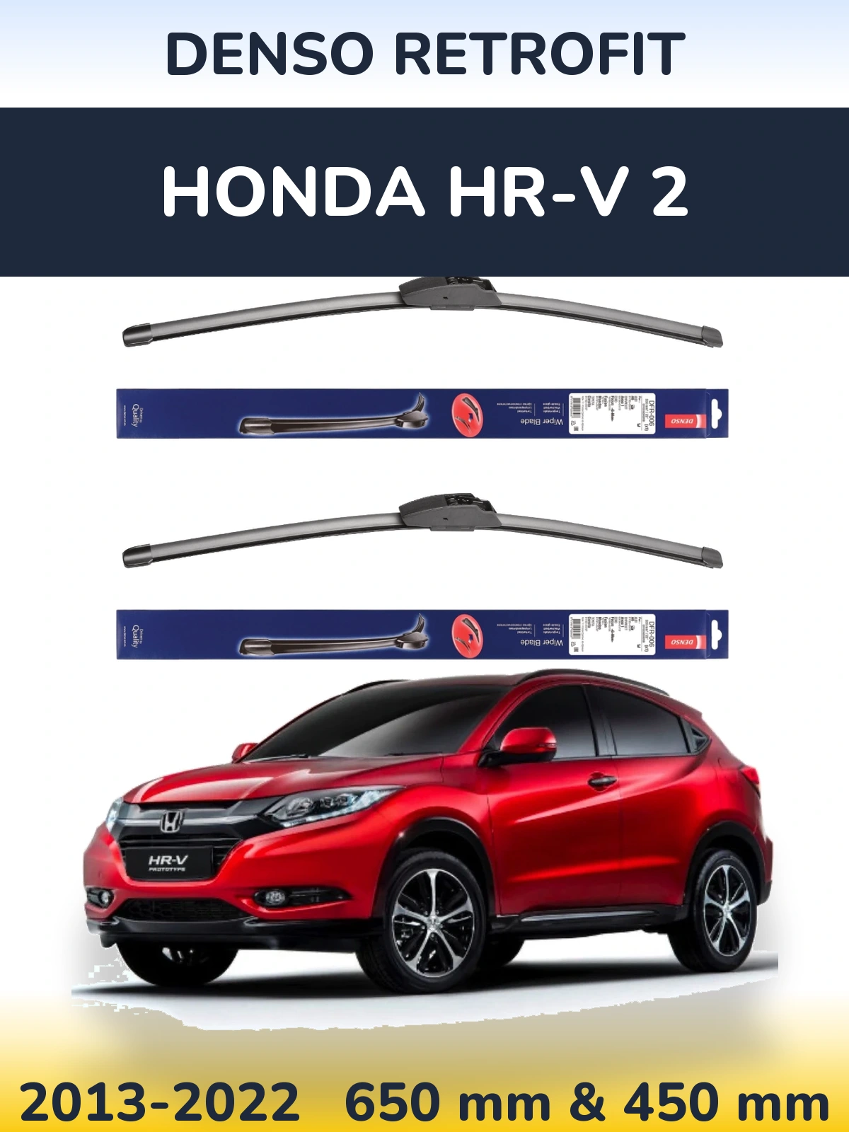 Front wiper blade set Denso Retrofit 650 & 450 mm for Honda HR-V 2 2013-2022