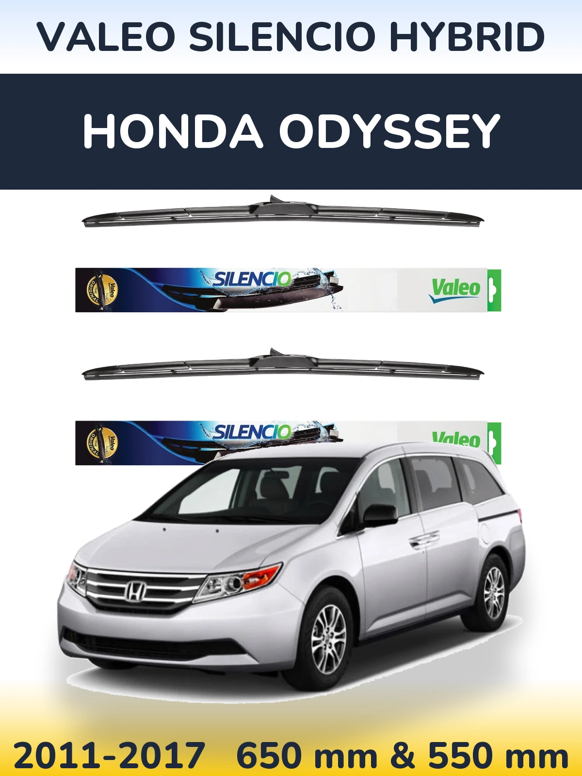 Komplet przednich wycieraczek Valeo Silencio Hybrid 650 & 550 mm do Honda Odyssey 4 2011-2017