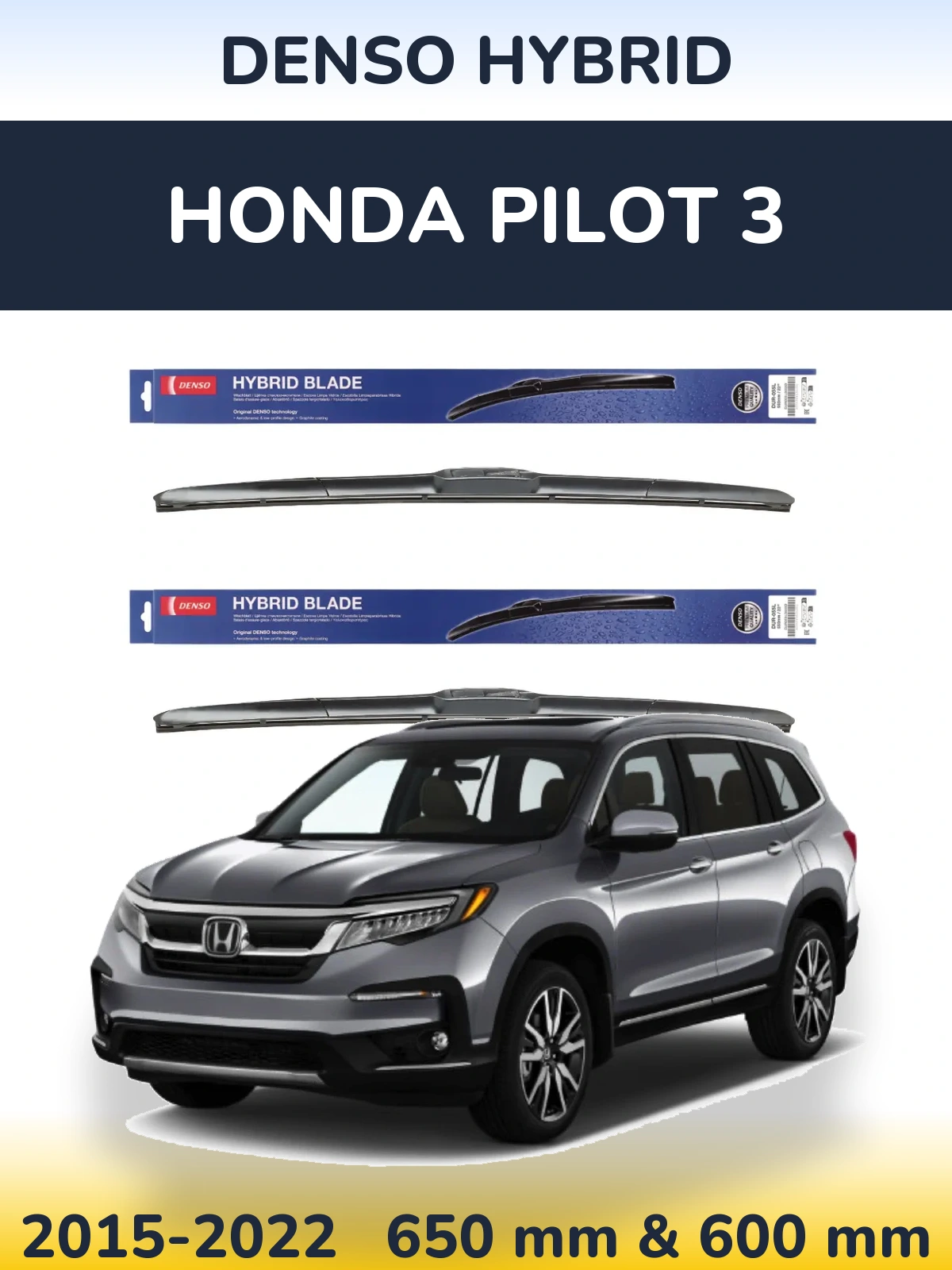 Komplet przednich wycieraczek Denso Hybrid 650 & 600 mm do Honda Pilot 3 2015-2022