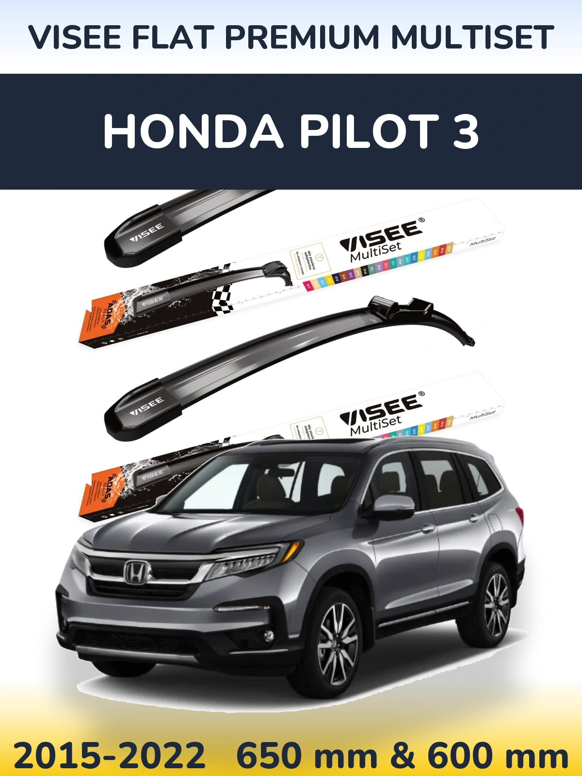 Komplet przednich wycieraczek VISEE FLAT PREMIUM MultiSet 650 & 600 mm do Honda Pilot 3 2015-2022