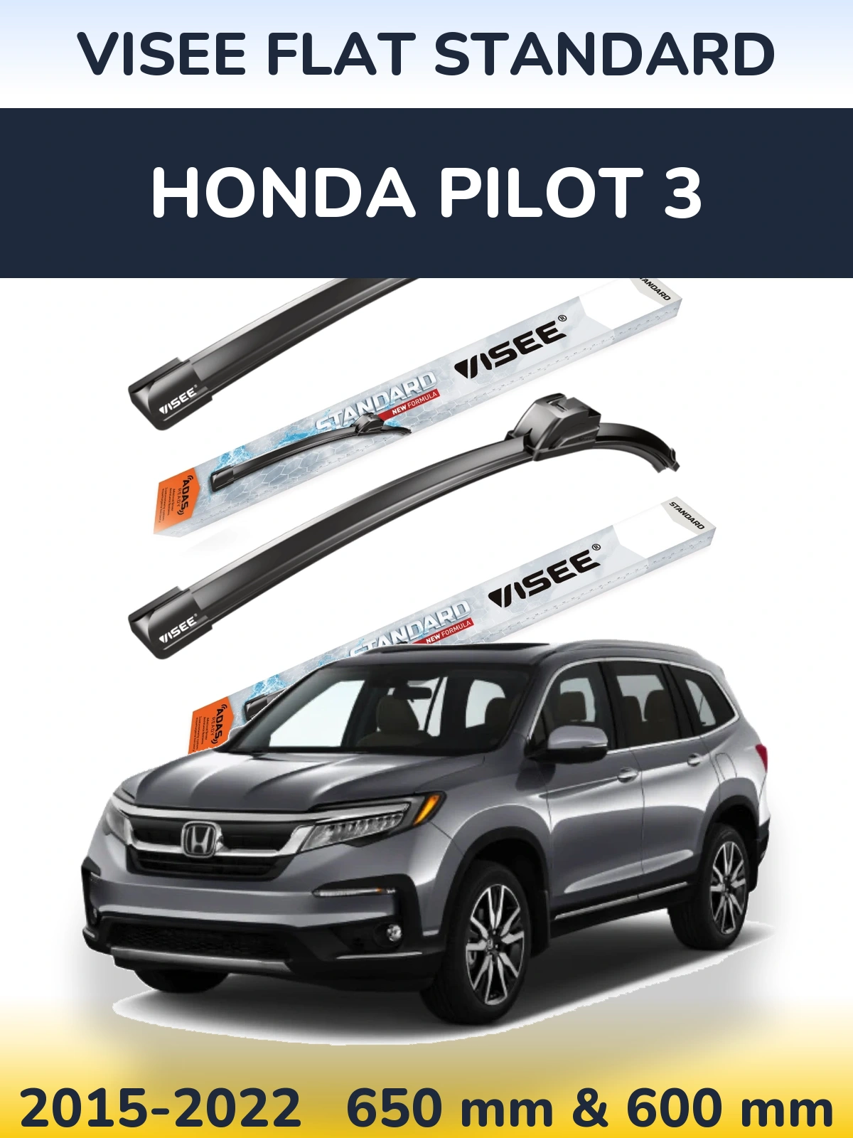 Komplet przednich wycieraczek VISEE FLAT STANDARD 650 & 600 mm do Honda Pilot 3 2015-2022