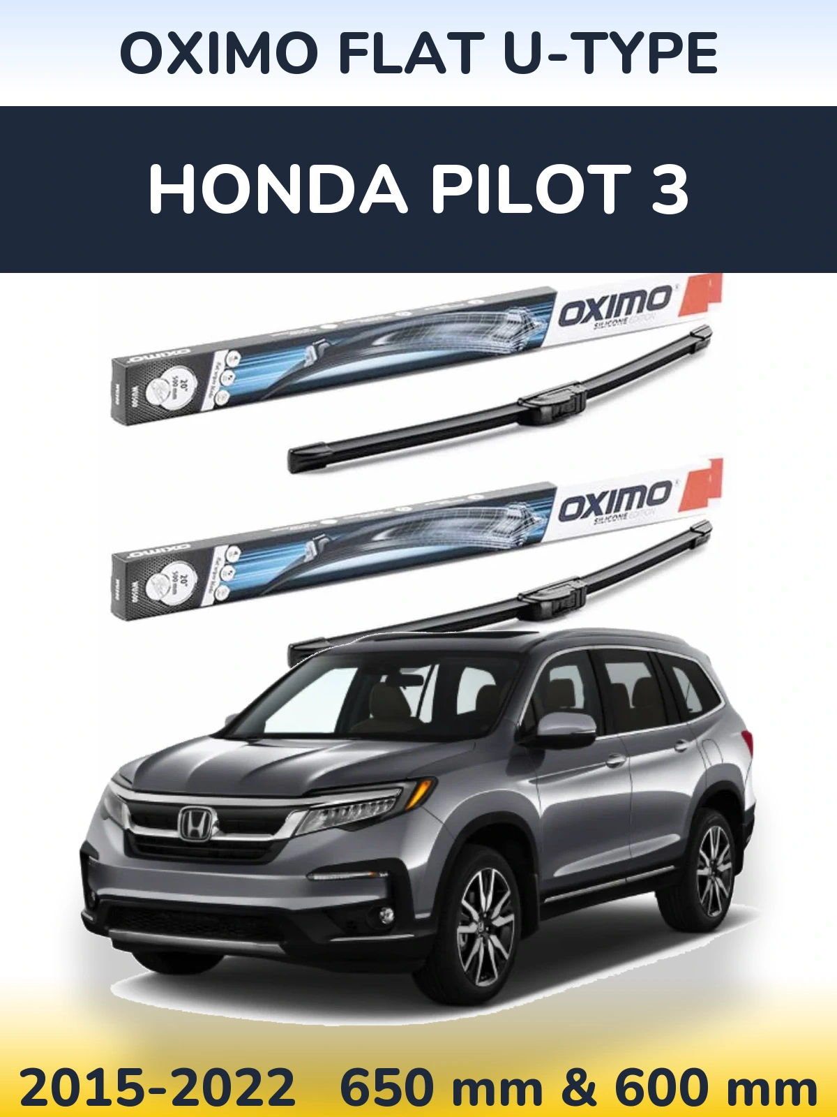 Komplet przednich wycieraczek Oximo Flat U-type 650 & 600 mm do Honda Pilot 3 2015-2022