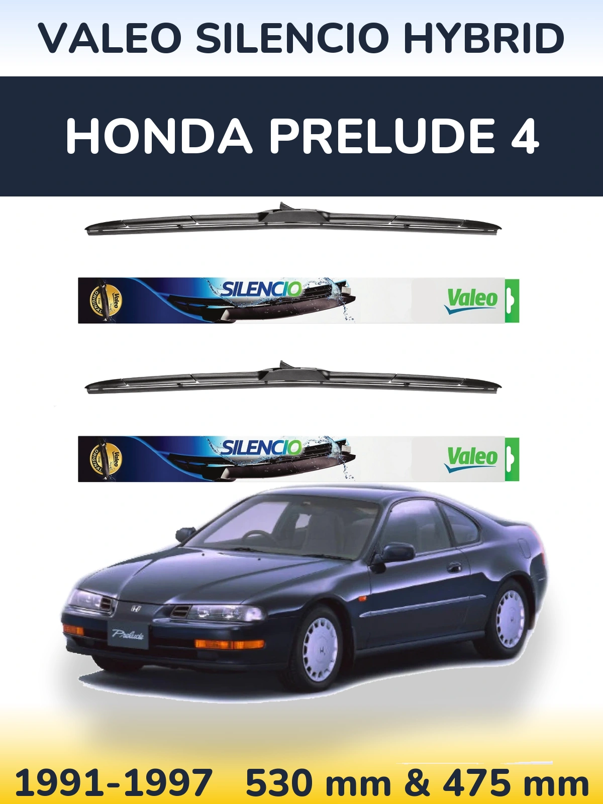 Komplet przednich wycieraczek Valeo Silencio Hybrid 530 & 475 mm do Honda Prelude 4 1991-1997