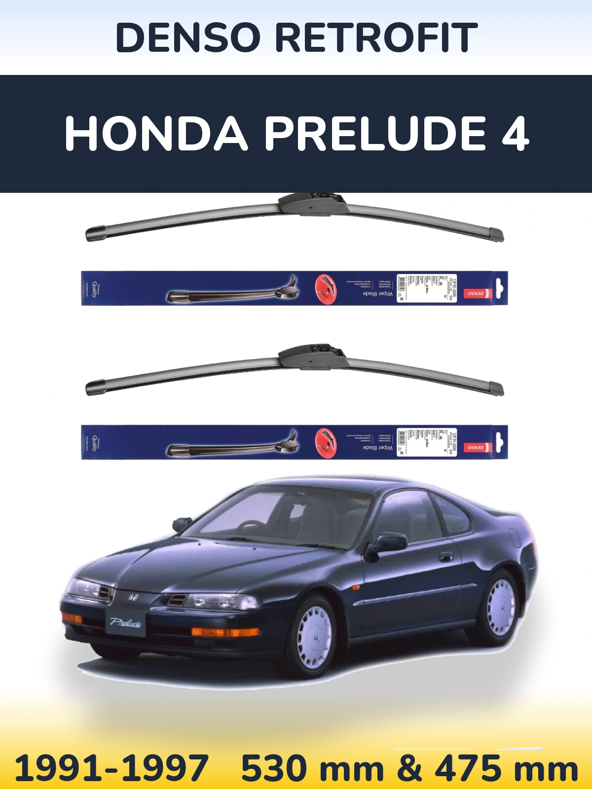 Komplet przednich wycieraczek Denso Retrofit 530 & 475 mm do Honda Prelude 4 1991-1997