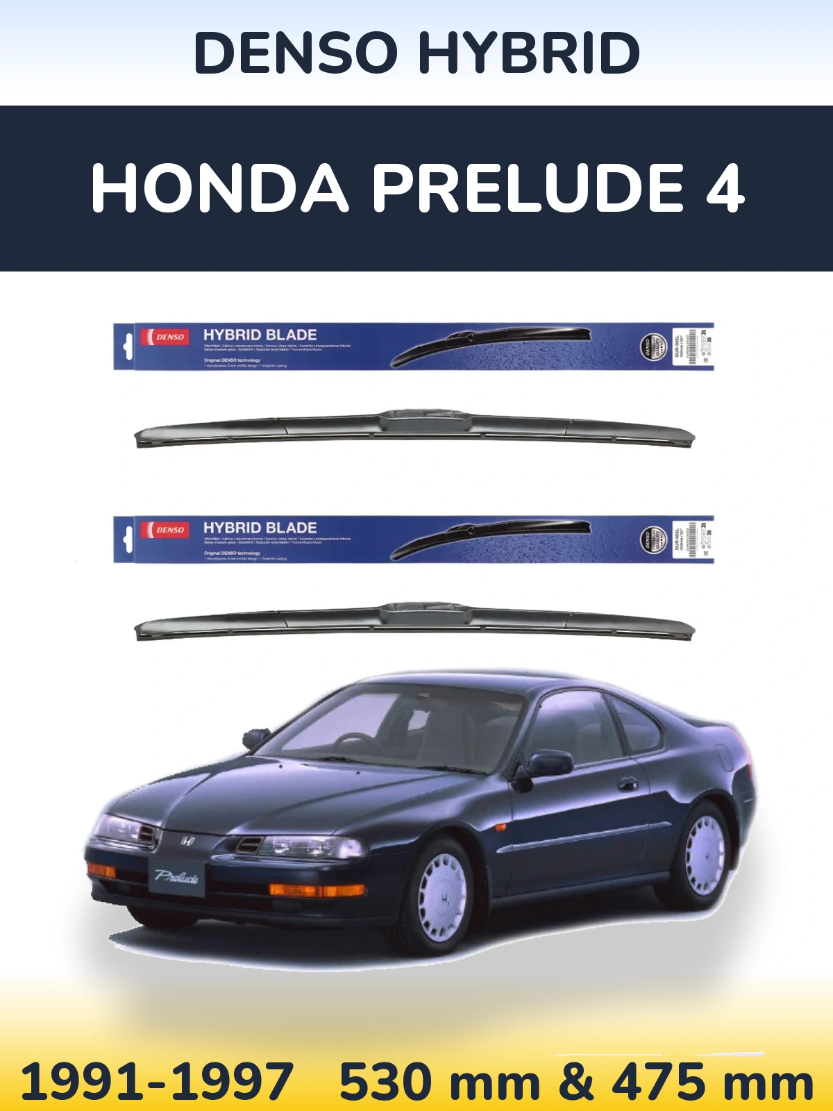 Komplet przednich wycieraczek Denso Hybrid 530 & 475 mm do Honda Prelude 4 1991-1997