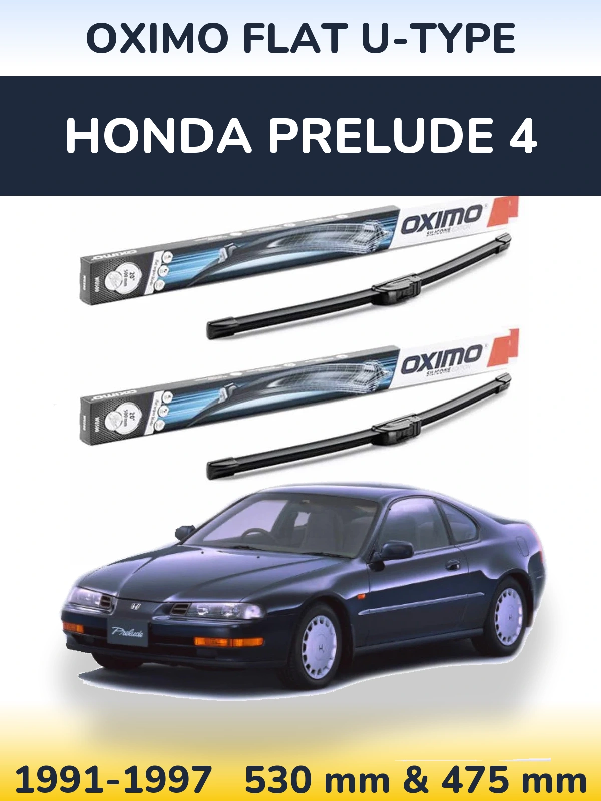 Комплект передних дворников Oximo Flat U-type 530 & 475 мм для Honda Prelude 4 1991-1997