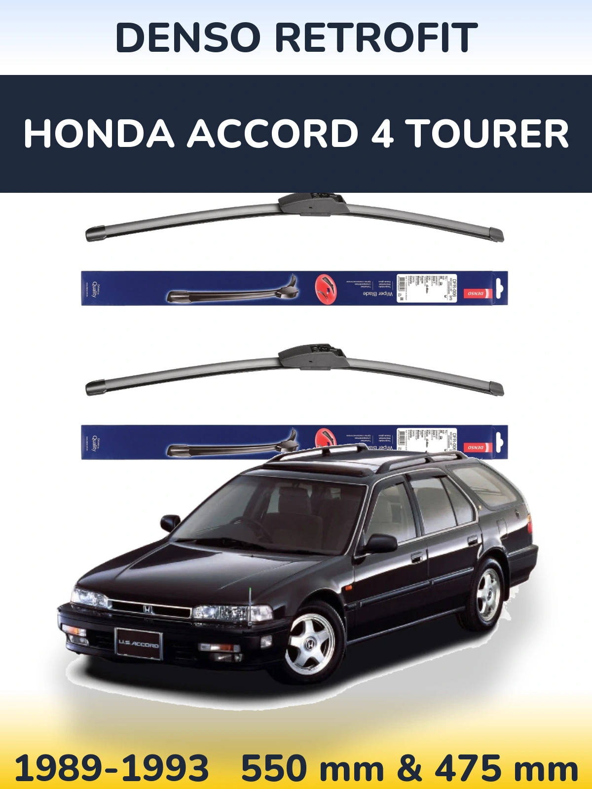 Komplet przednich wycieraczek Denso Retrofit 550 & 475 mm do Honda Accord 4 Tourer 1989-1993