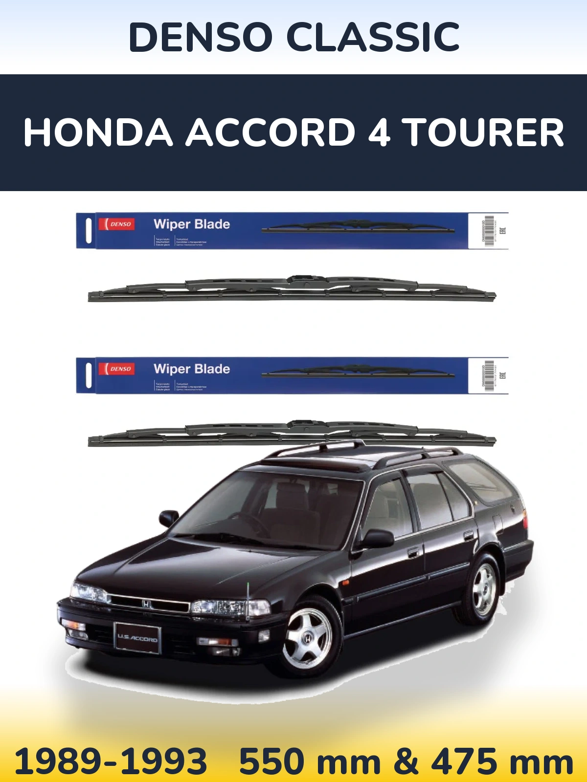 Komplet przednich wycieraczek Denso Classic 550 & 475 mm do Honda Accord 4 Tourer 1989-1993