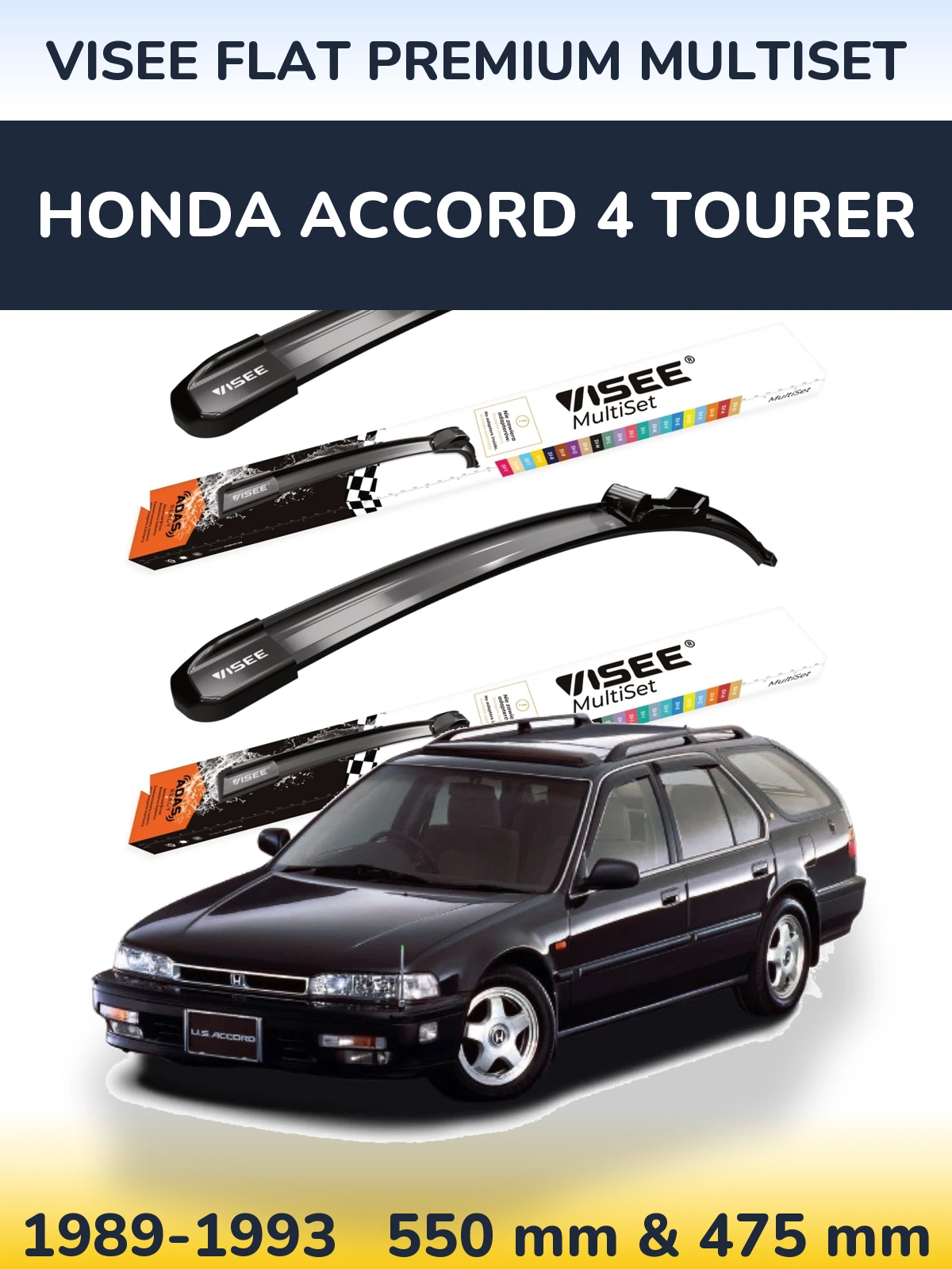 Komplet przednich wycieraczek VISEE FLAT PREMIUM MultiSet 550 & 475 mm do Honda Accord 4 Tourer 1989-1993