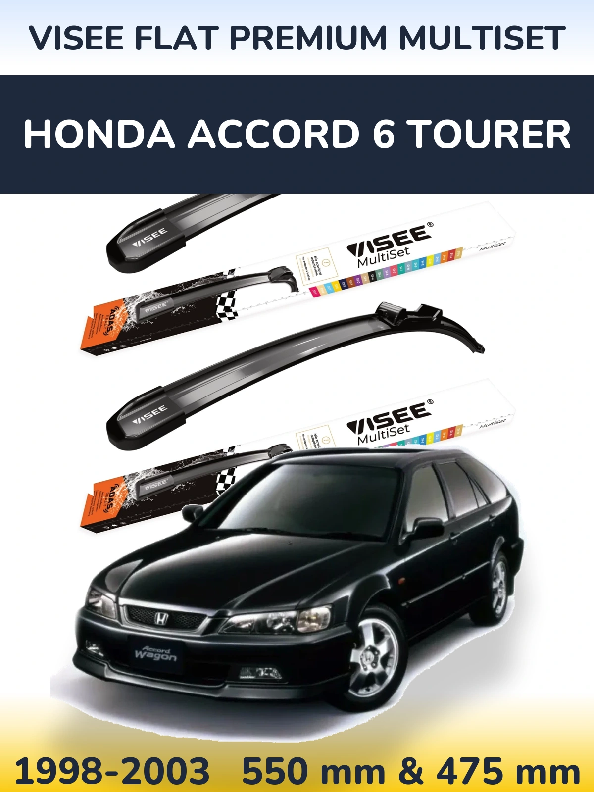 Komplet przednich wycieraczek VISEE FLAT PREMIUM MultiSet 550 & 475 mm do Honda Accord 6 Tourer 1998-2003