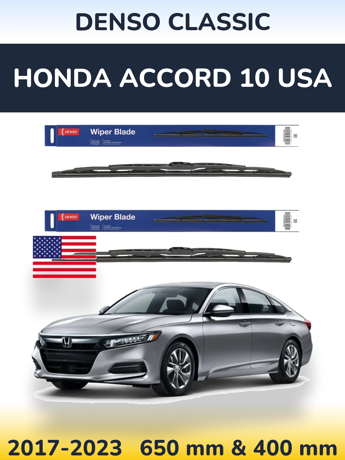 Komplet przednich wycieraczek Denso Classic 650 & 400 mm do Honda Accord 10 USA 2017-2023