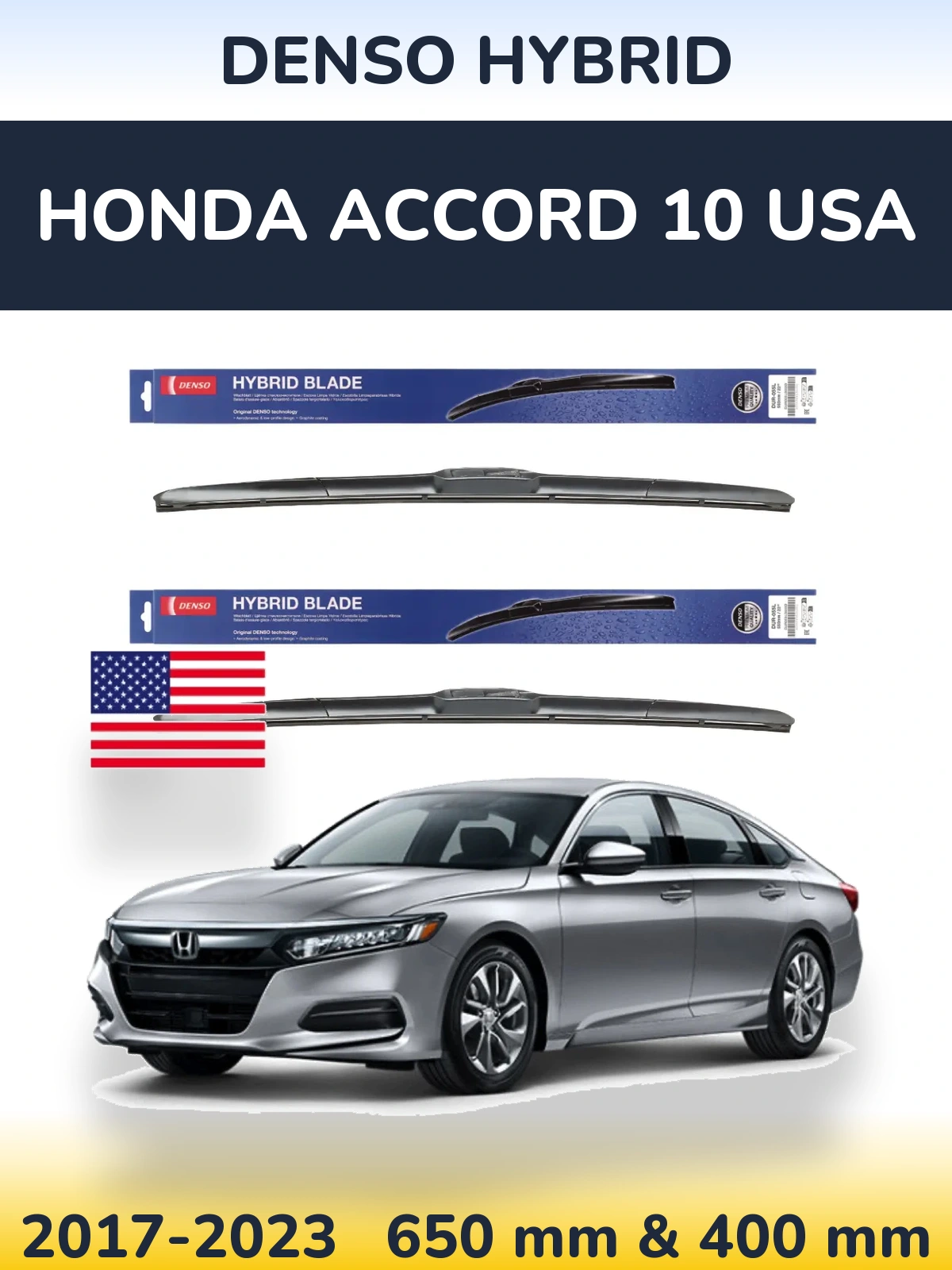 Komplet przednich wycieraczek Denso Hybrid 650 & 400 mm do Honda Accord 10 USA 2017-2023