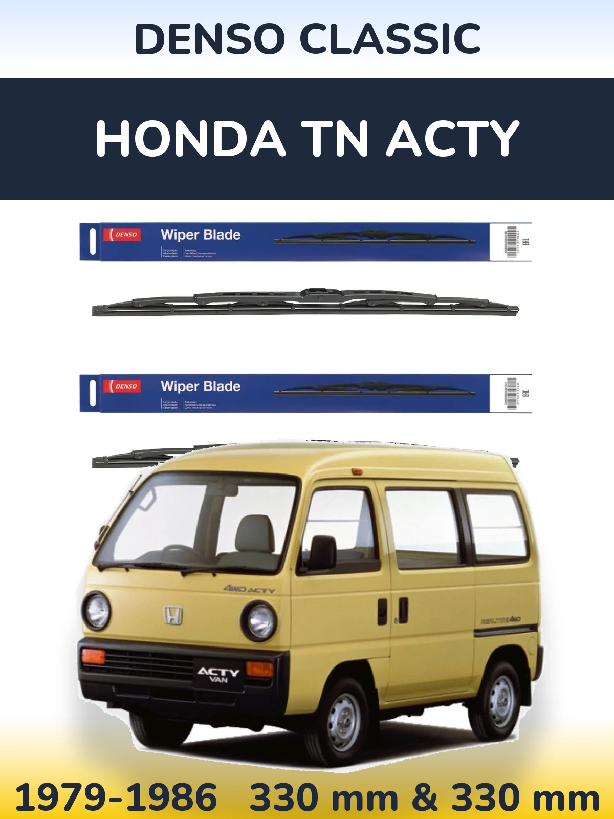 Front wiper blade set Denso Classic 330 & 330 mm for Honda TN Acty 1979-1986