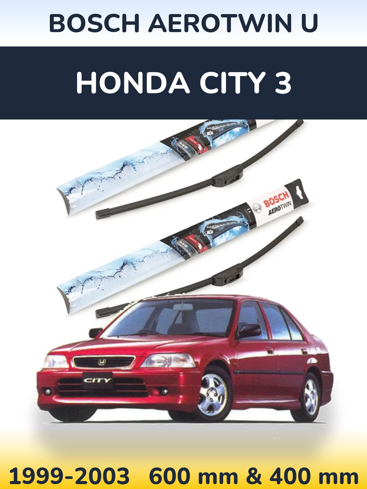 Комплект передних дворников BOSCH AeroTwin U 600 & 400 мм для Honda City 3 1999-2003