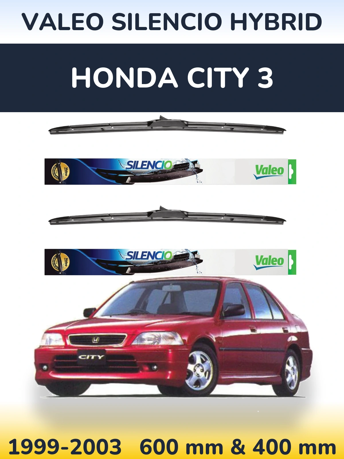 Komplet przednich wycieraczek Valeo Silencio Hybrid 600 & 400 mm do Honda City 3 1999-2003