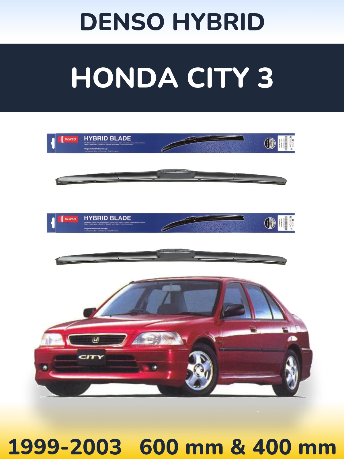 Комплект передних дворников Denso Hybrid 600 & 400 мм для Honda City 3 1999-2003