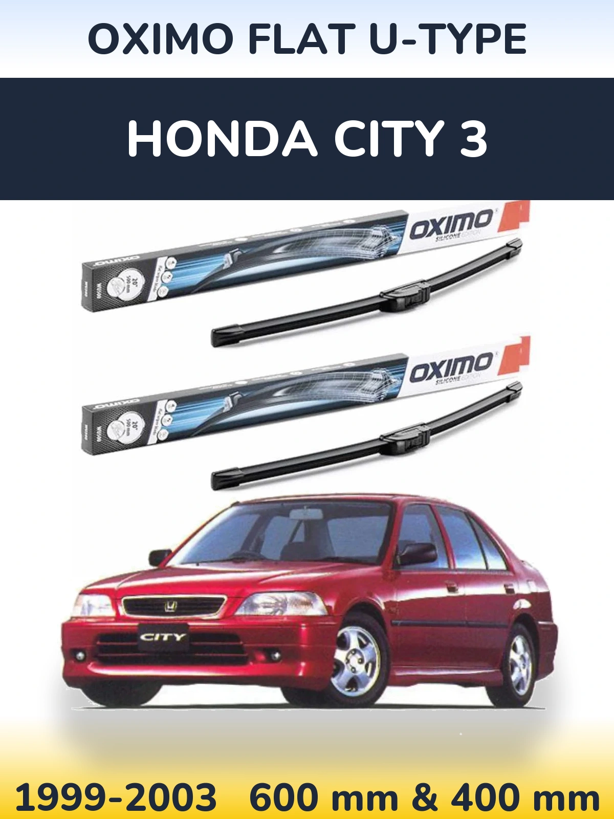 Комплект передних дворников Oximo Flat U-type 600 & 400 мм для Honda City 3 1999-2003