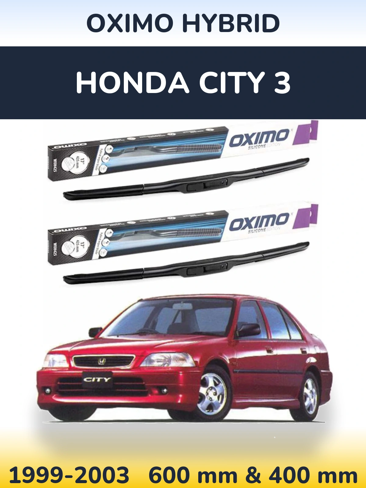 Комплект передних дворников Oximo Hybrid 600 & 400 мм для Honda City 3 1999-2003
