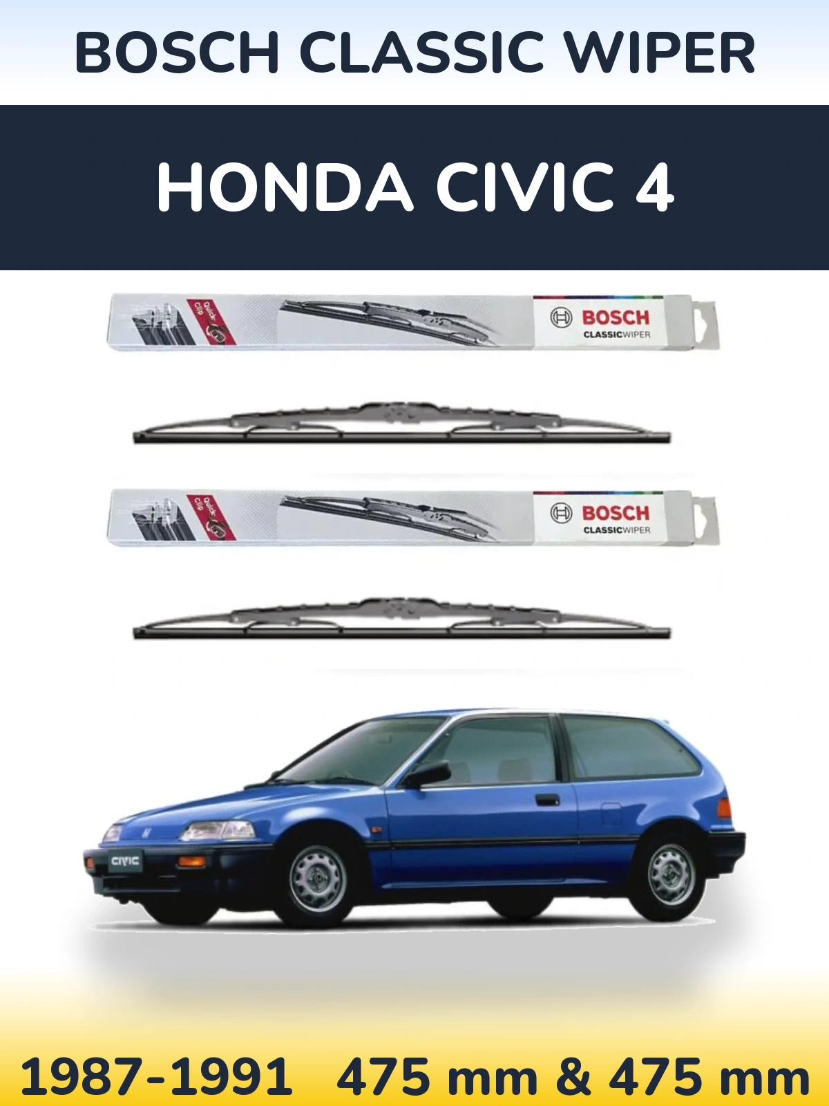Komplet przednich wycieraczek BOSCH Classic Wiper 475 & 475 mm do Honda Civic 4 1987-1991
