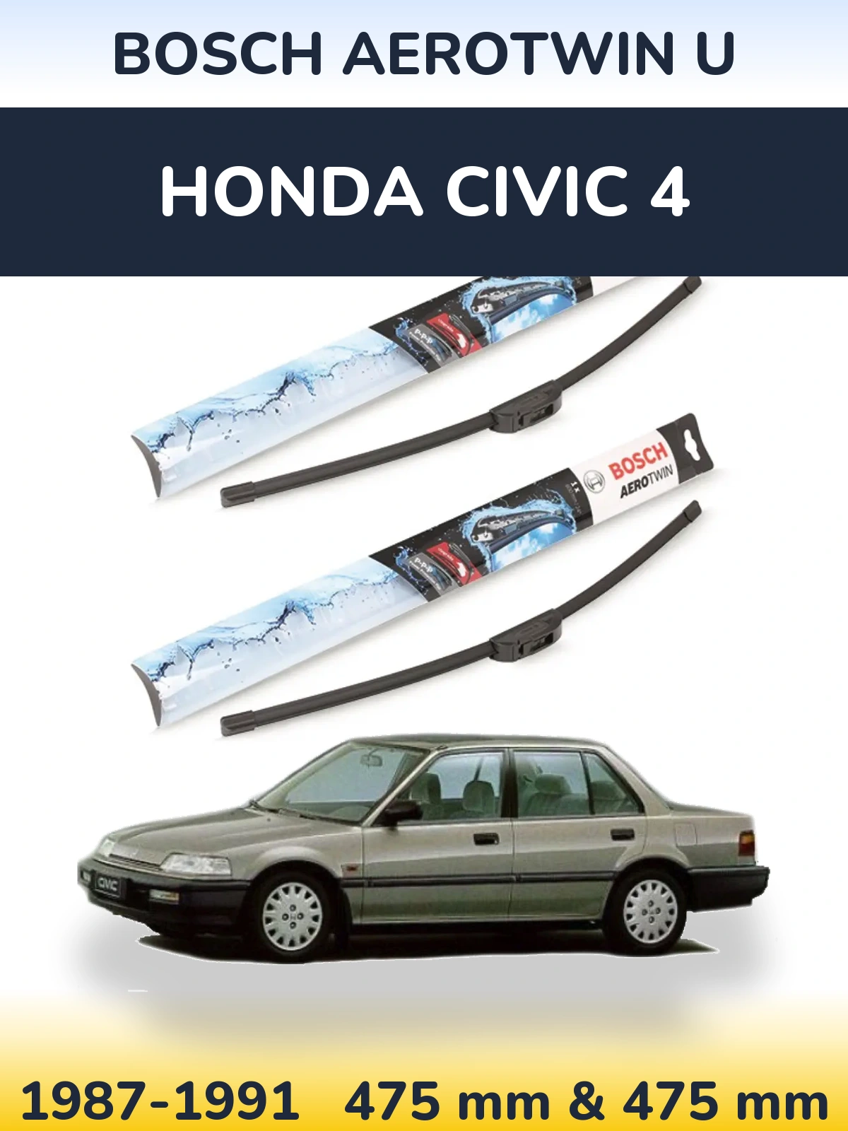Komplet przednich wycieraczek BOSCH AeroTwin U 475 & 475 mm do Honda Civic 4 1987-1991