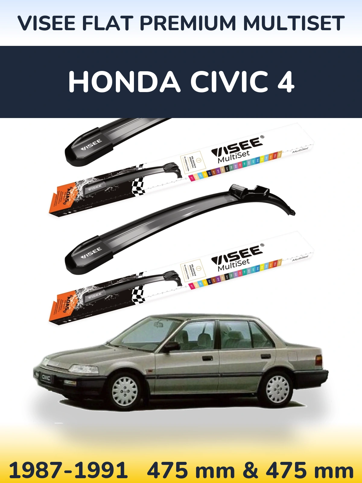 Front wiper blade set VISEE FLAT PREMIUM MultiSet 475 & 475 mm for Honda Civic 4 1987-1991