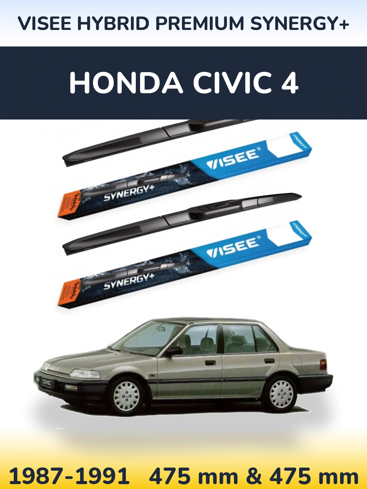 Front wiper blade set VISEE HYBRID PREMIUM SYNERGY+ 475 & 475 mm for Honda Civic 4 1987-1991