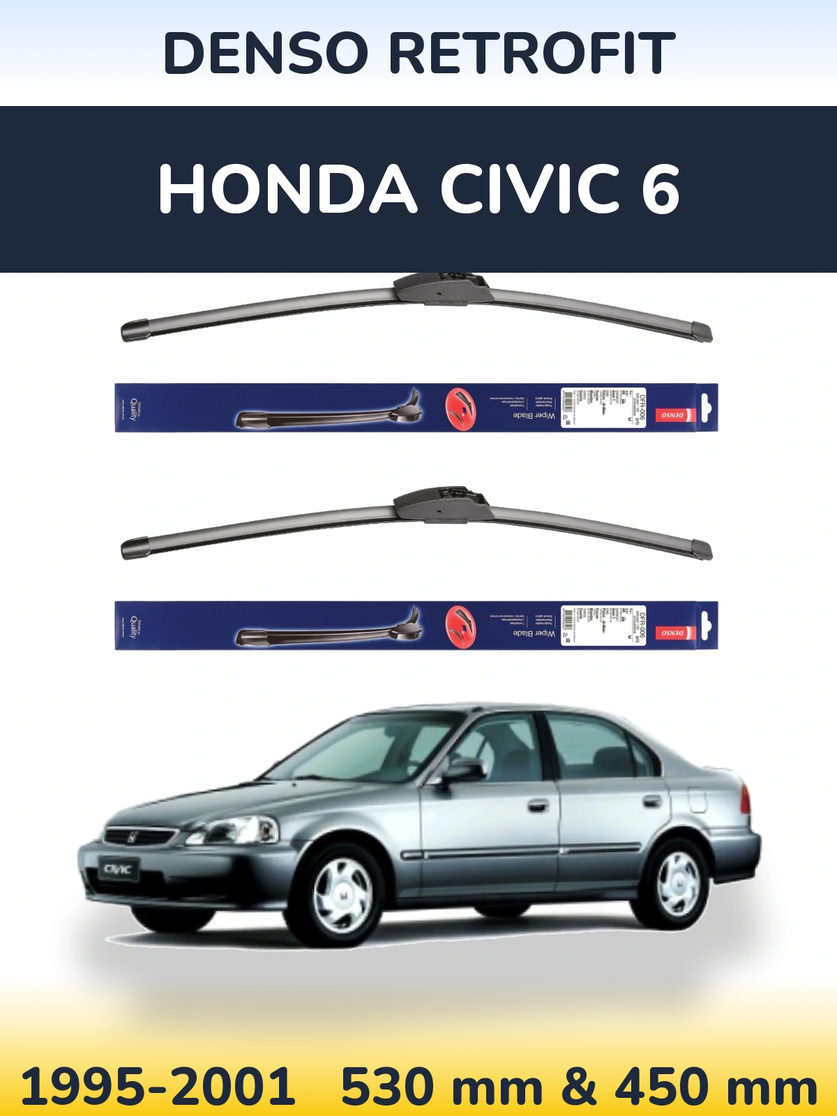 Komplet przednich wycieraczek Denso Retrofit 530 & 450 mm do Honda Civic 6 1995-2001