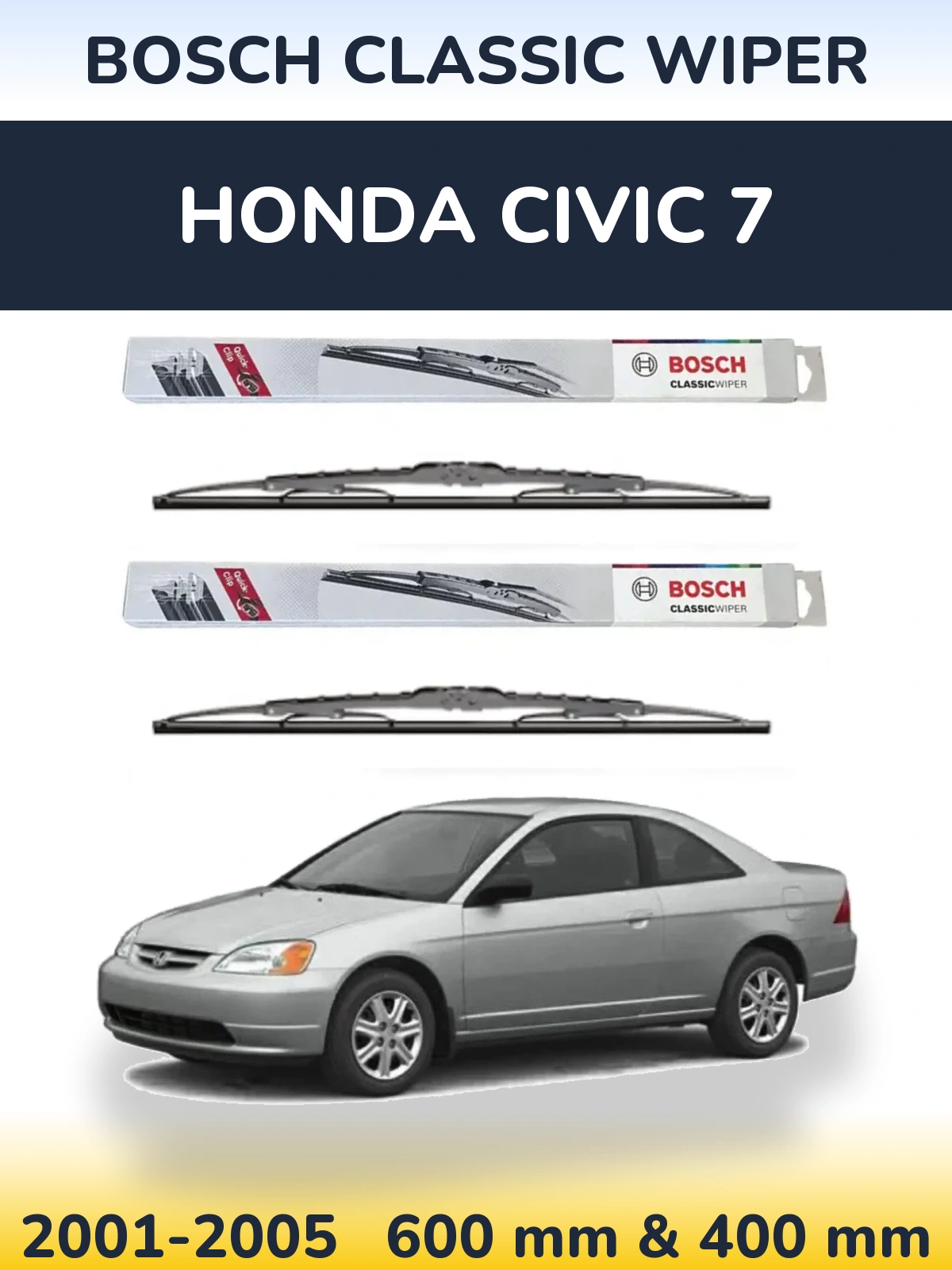 Komplet przednich wycieraczek BOSCH Classic Wiper 600 & 400 mm do Honda Civic 7 2001-2005