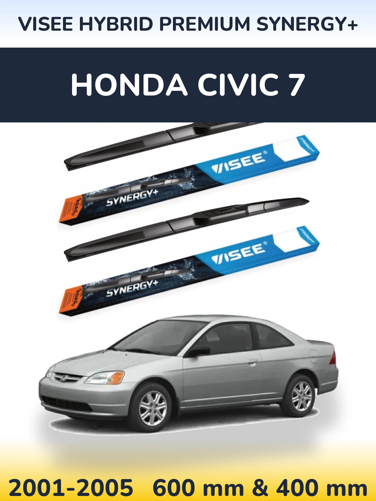 Комплект передних дворников VISEE HYBRID PREMIUM SYNERGY+ 600 & 400 мм для Honda Civic 7 2001-2005