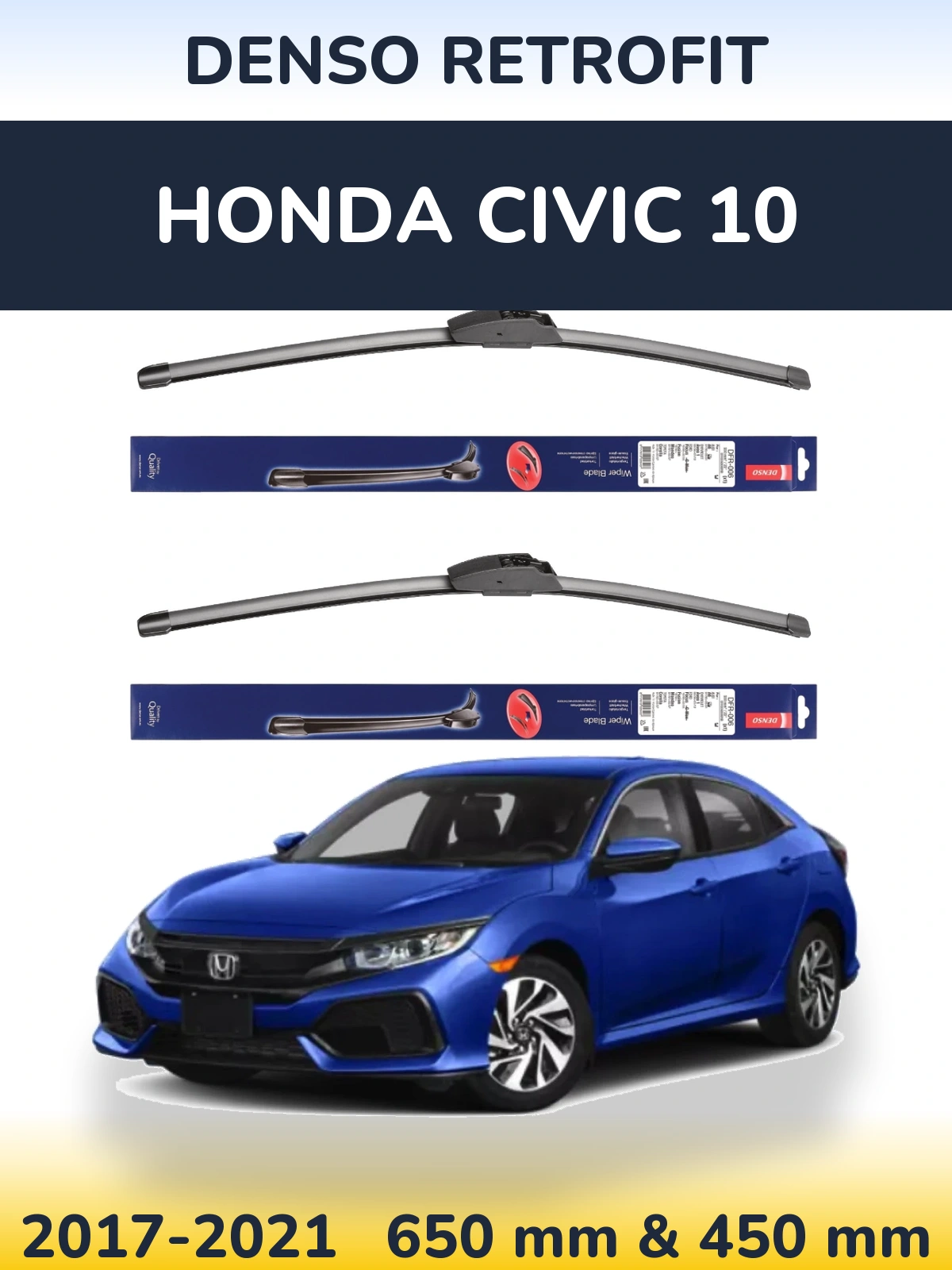 Front wiper blade set Denso Retrofit 650 & 450 mm for Honda Civic 10 2017-2021