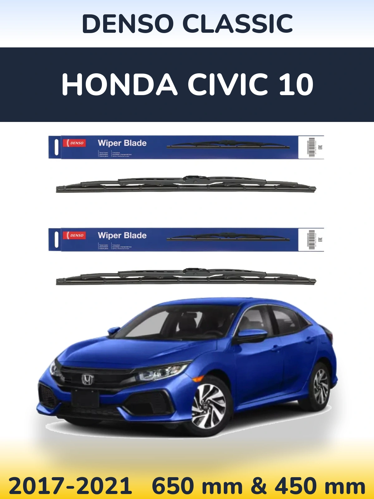 Komplet przednich wycieraczek Denso Classic 650 & 450 mm do Honda Civic 10 2017-2021