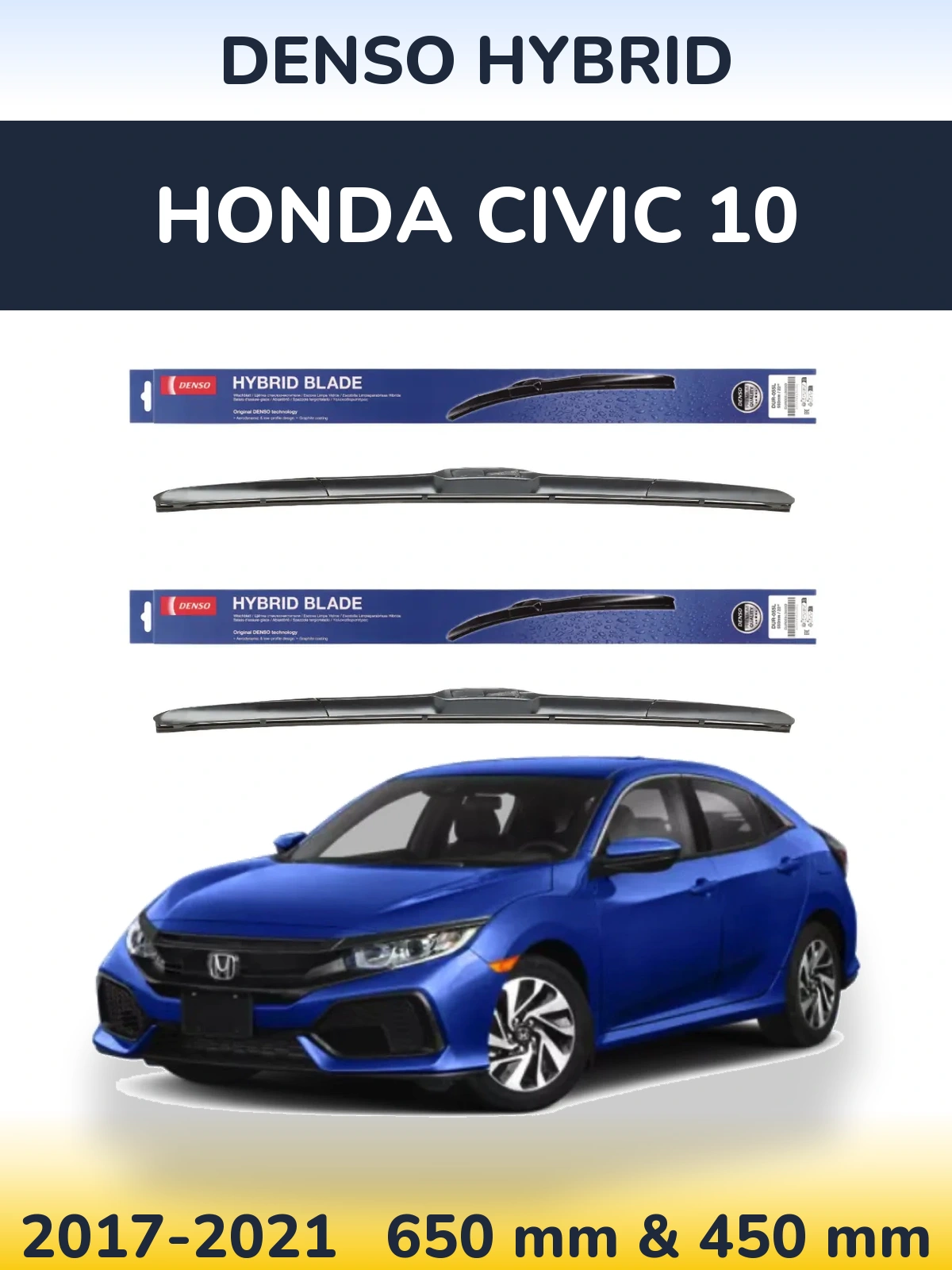 Komplet przednich wycieraczek Denso Hybrid 650 & 450 mm do Honda Civic 10 2017-2021
